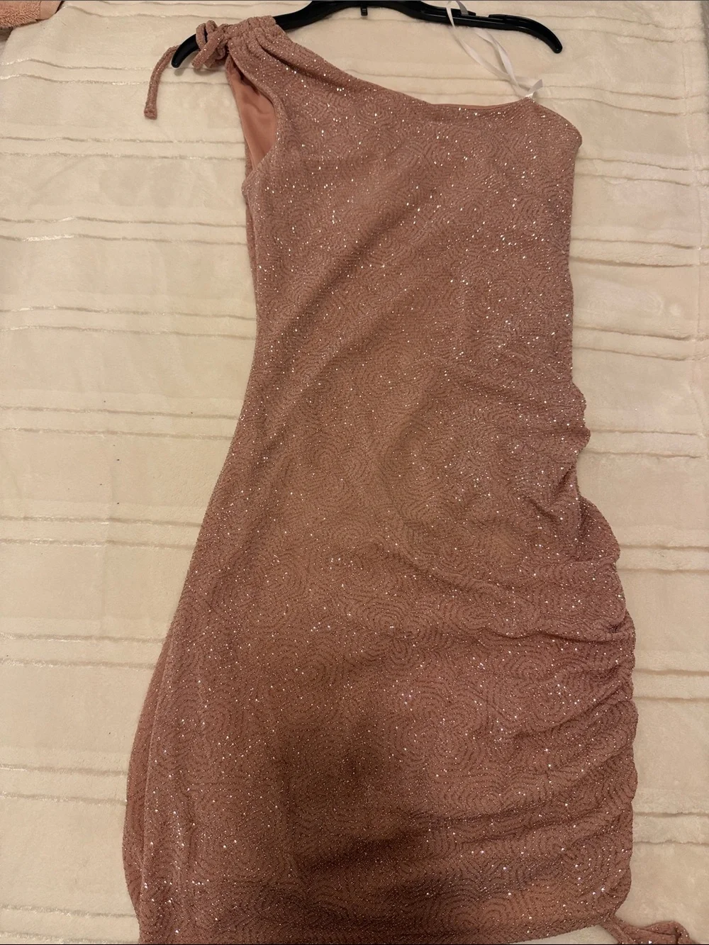 One-Shoulder Sparkle Ruched Women’s Dress in Dusty Rose